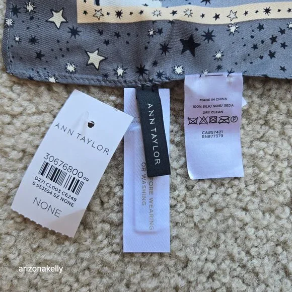 NWT Ann Taylor Silk Square Scarf Celestial Moon Stars Butterflies - Picture 2 of 12
